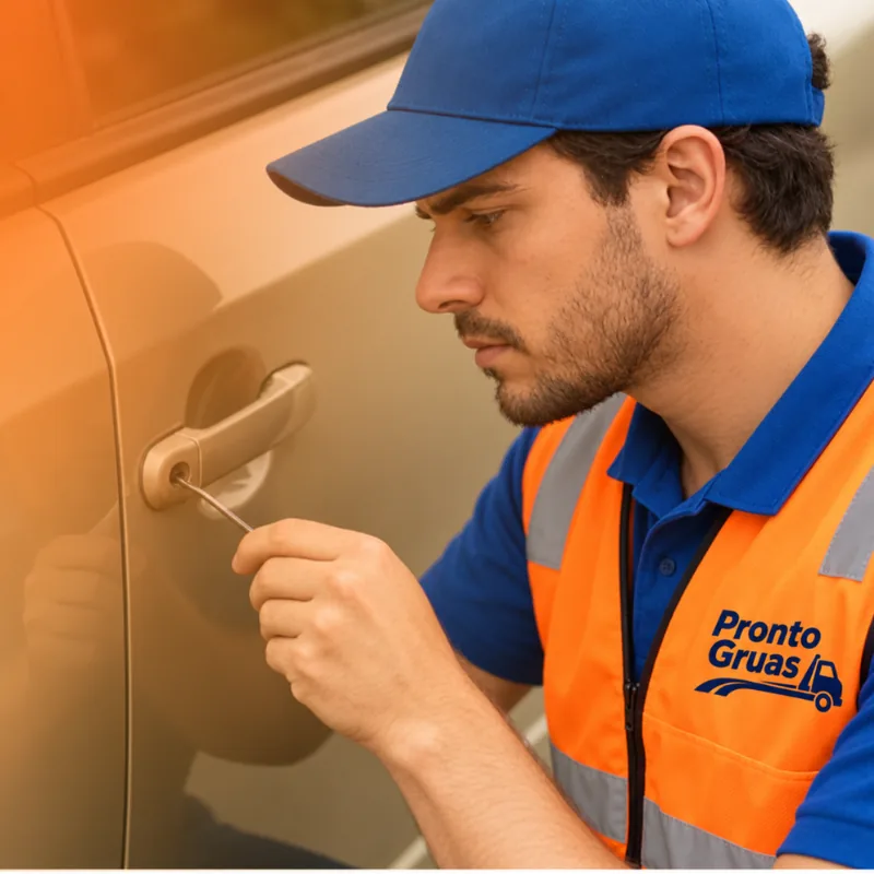 Técnico de Pronto Grúas abriendo la puerta de un auto